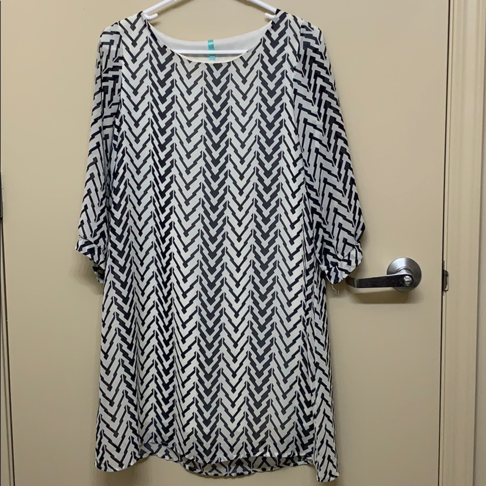 White and navy sheer dress